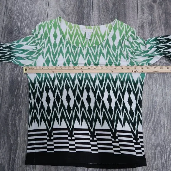 Chicos Womens Easywear Top 3/4 Sleeve Geometric Print Ombre Scoop Neck Shirt 0 - Picture 10 of 13